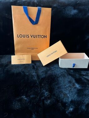Louis Vuitton Orange Bag with Blue Ribbon and Boxes